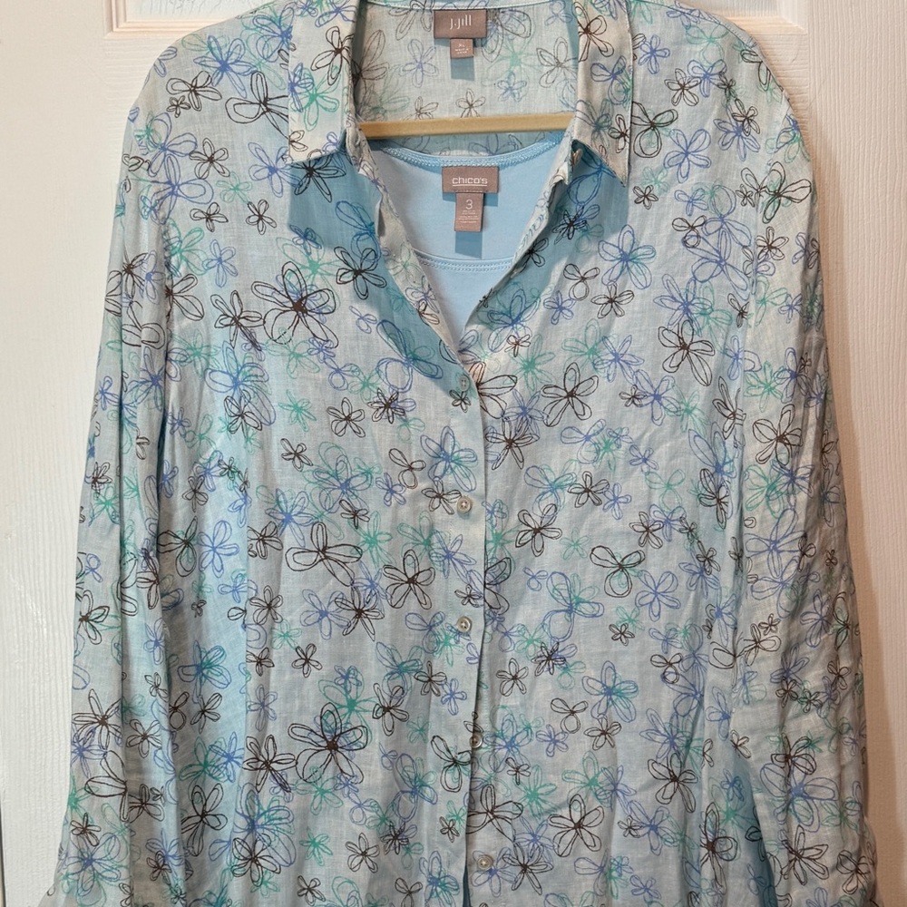 Chico's Light Blue Floral Top